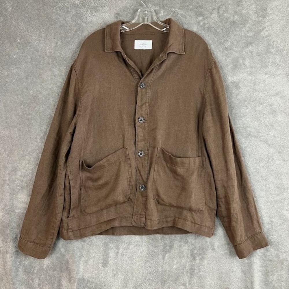 Celio Lightweight 100% Linen Jacket Womens M Brown Boho Lagenlook Cottagecore